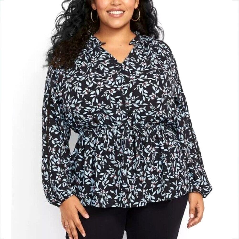 Women Lane Bryant Black Floral Peplum Blouse Top 22 24 Career Feminine Casual